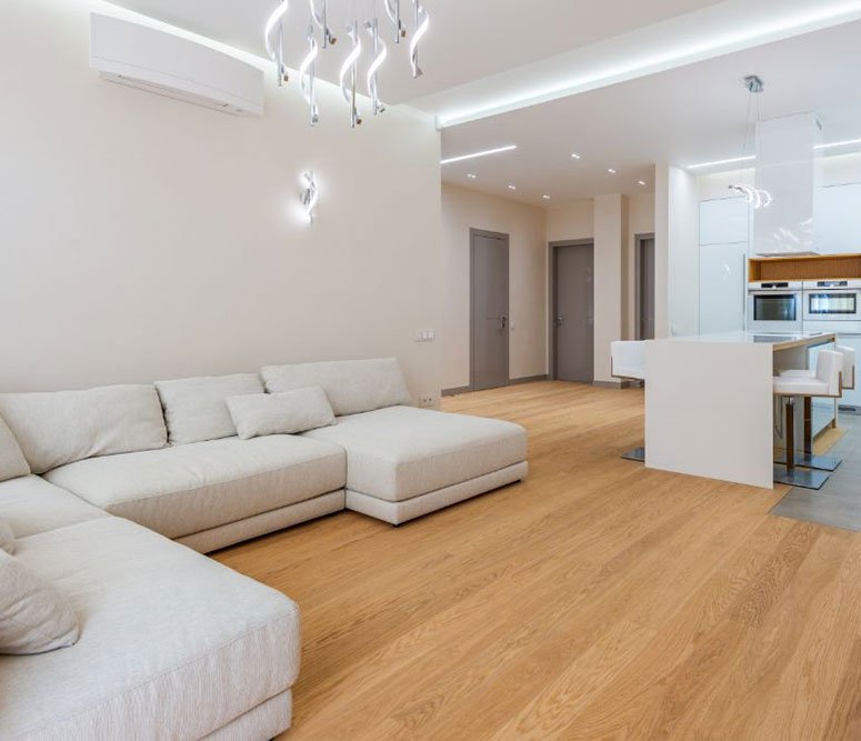 Modern living room with Luxury Vinyl Tile flooring from Carpet & Flooring Warehouse