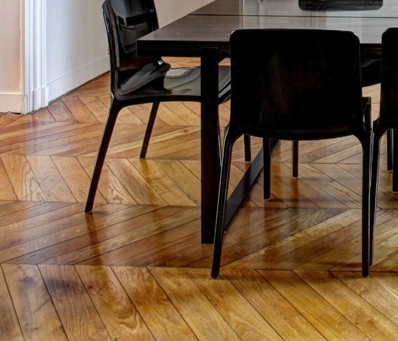 Beautiful hardwood flooring in modern upscale dining room